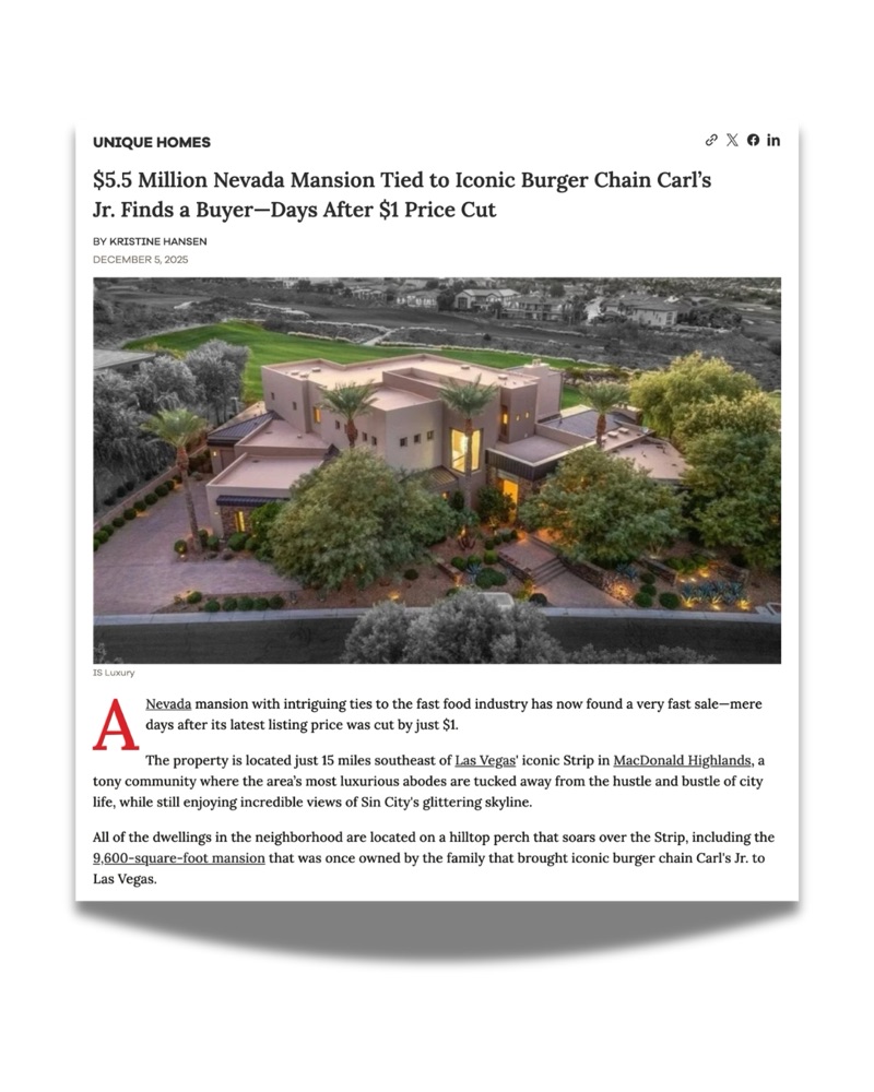 Unique Homes feature of JD Diaz's MacDonald Highlands listing
