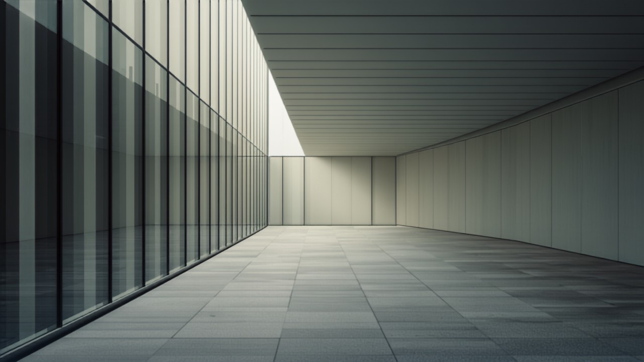 Sleek architectural space with reflective surfaces, secondary editorial image for Las Vegas luxury blog post